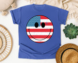 American Flag Smiley Face graphic tee in Flo Blue