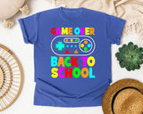 Game Over Back To School Retro Controller graphic tee in Flo Blue