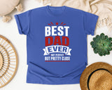 Best Dad Ever Not Perfect But Pretty Close White graphic tee in Flo Blue