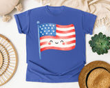 Smiling American Flag graphic tee in Flo Blue