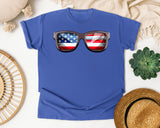 American Flag Sunglasses graphic tee in Flo Blue