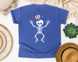 Patriotic Skeleton Hat graphic tee in Flo Blue