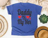 Daddy Is My Hero Black graphic tee in Flo Blue