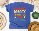 Husband Daddy Protector Hero Legend graphic tee in Flo Blue