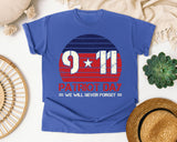 Patriot Day We Will Never Forget Red 2 graphic tee in Flo Blue