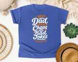Best Dad Fueling Chaos And Bad Jokes White graphic tee in Flo Blue