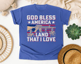 God Bless America Land That I Love Pink graphic tee in Flo Blue