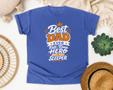 Best Dad Ever Full Time Hero Part Time Sleeper White graphic tee in Flo Blue