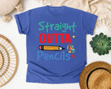Straight Outta Pencils graphic tee in Flo Blue