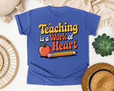 Teaching Is A Work Of Heart Brown graphic tee in Flo Blue
