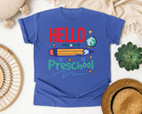 Hello Preschool Pencil graphic tee in Flo Blue