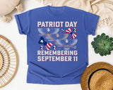 Patriot Day Remembering September 11 graphic tee in Flo Blue