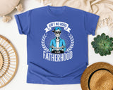 Ain't No Hood Like Fatherhood White 2 graphic tee in Flo Blue