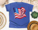 Waving American Flag Red graphic tee in Flo Blue