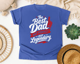 The Best Dad Not Perfect Just Legendary White graphic tee in Flo Blue
