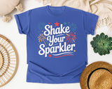Shake Your Sparkler White 3 graphic tee in Flo Blue
