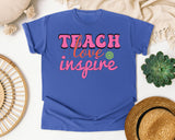 Teach Love Inspire Pink graphic tee in Flo Blue