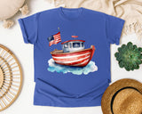 Patriotic Fishing Boat graphic tee in Flo Blue