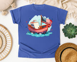 Patriotic Sailboat graphic tee in Flo Blue