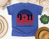 Patriot Day We Will Never Forget Red 3 graphic tee in Flo Blue
