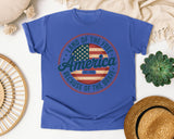 Land Of The Free Because Of The Brave Grey 3 graphic tee in Flo Blue