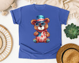 Bear With Flag Hat graphic tee in Flo Blue