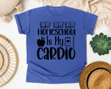 Homeschool Is My Cardio graphic tee in Flo Blue