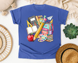 School Supplies Stack graphic tee in Flo Blue