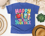 Happy To See Your Face Pastel graphic tee in Flo Blue