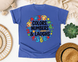 Colors Numbers And Laughs Circle graphic tee in Flo Blue