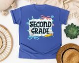 Second Grade Notebook Bow graphic tee in Flo Blue