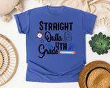Straight Outta 4th Grade Alarm Clock graphic tee in Flo Blue