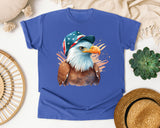Eagle In Flag Hat Brown graphic tee in Flo Blue