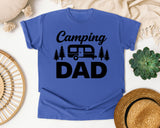 Camping Dad White graphic tee in Flo Blue