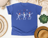 Patriotic Skeleton Trio Pink graphic tee in Flo Blue