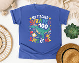 My Teacher Survived 100 Days Of Me Dino graphic tee in Flo Blue