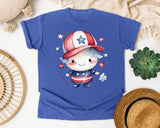 Patriotic Kid With Cap graphic tee in Flo Blue