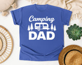 Camping Dad White 2 graphic tee in Flo Blue