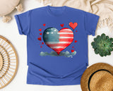Patriotic Flag Heart graphic tee in Flo Blue