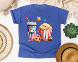 Patriotic Movie Snacks graphic tee in Flo Blue