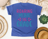 Roaring My Into 5th Grade graphic tee in Flo Blue