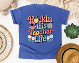 Rockin This Teacher Life Grey graphic tee in Flo Blue