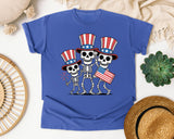 Patriotic Skeleton Trio Grey 2 graphic tee in Flo Blue