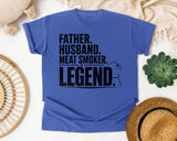 Father Husband Meat Smoker Legend Black graphic tee in Flo Blue