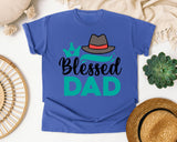 Blessed Dad White graphic tee in Flo Blue