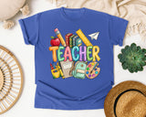 Teacher Supplies graphic tee in Flo Blue