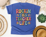 Rockin This Teacher Life Grey 2 3 graphic tee in Flo Blue