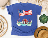 Flag Over Country House graphic tee in Flo Blue