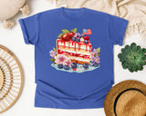 Patriotic Berry Cake Slice graphic tee in Flo Blue