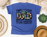 Funny Strong Loving Brave Dad graphic tee in Flo Blue